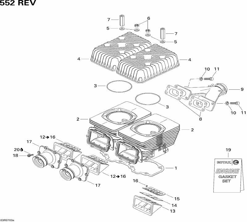 snowmobile ski-doo Summit 550F, 2007 - Cylinder, Exhaust Manifold And Reed Valve 1