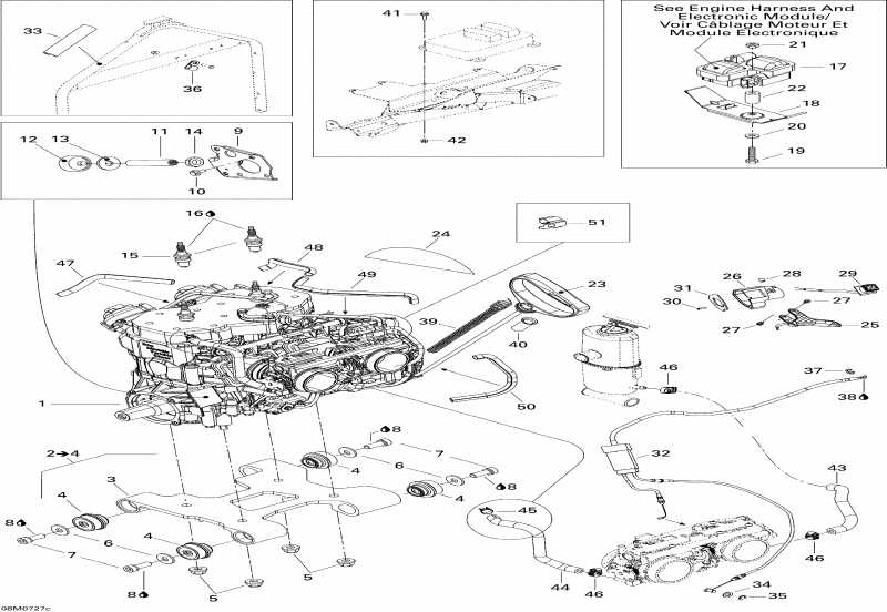 snowmobile SkiDoo - Engine And Engine Support 600ho Sdi