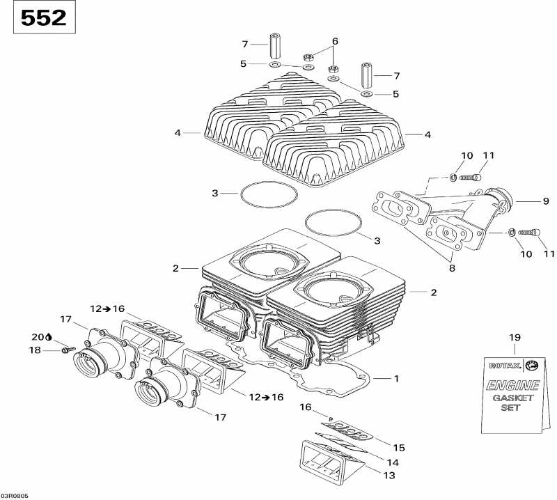 Skidoo Expedition Sport 550F, 2008  - Cylinder, Exhaust Manifold And Reed Valve V2