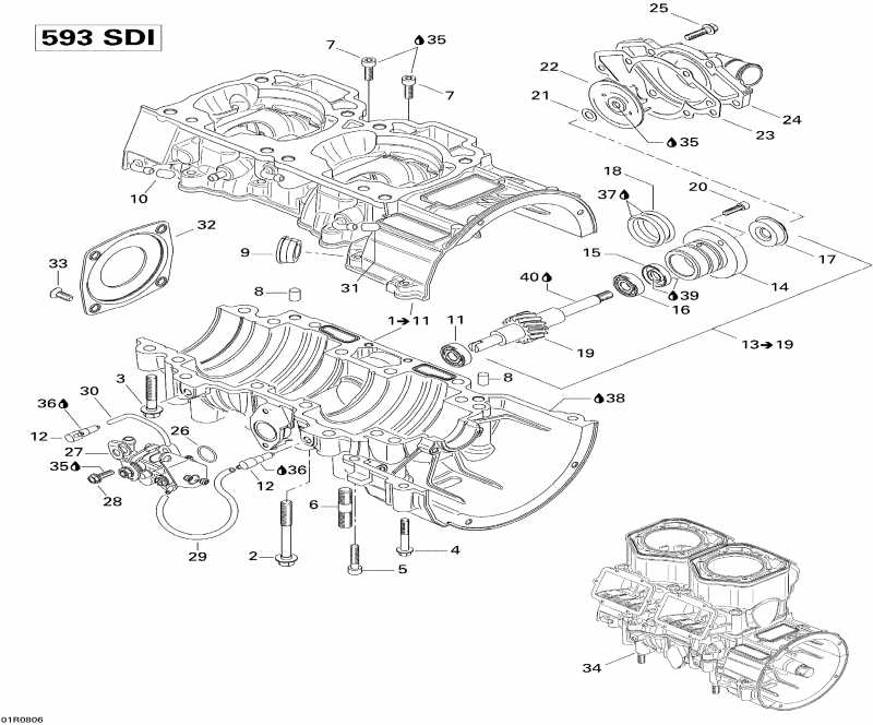  Skidoo GTX LTD 600 HO SDI, 2008 - Crankcase, Water Pump And Oil Pump