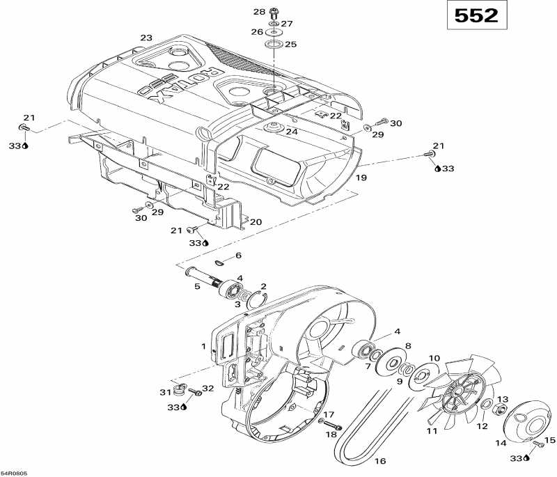 snowmobile Ski Doo MX Z 550F, 2008 - Fan &  Cowls V1