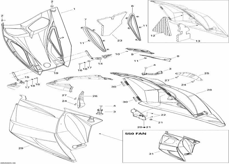 snowmobile Skidoo Summit 550F, 2008  - Hood