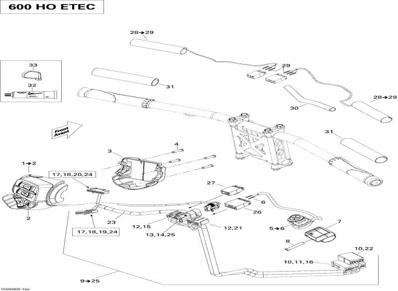 snowmobile SKIDOO GSX Limited 600 H.O. E-TEC, 2009 - Steering Wiring Harness