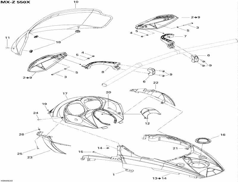  Skidoo MX Z 550X , 2009 - Windshield And Console
