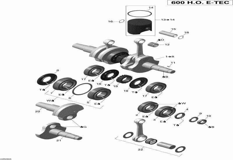 snowmobile BRP  MX Z Adrenaline 600 H.O. E-TEC, 2009 - Crankshaft And Pistons