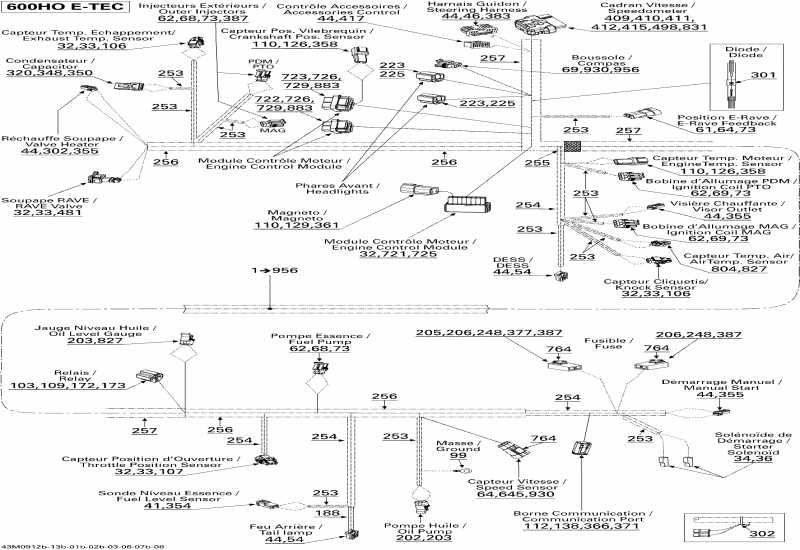 snowmobile BRP SkiDoo MX Z Renegade 600 H.O. E-TEC, 2009 - Electrical Harness 600 Ho