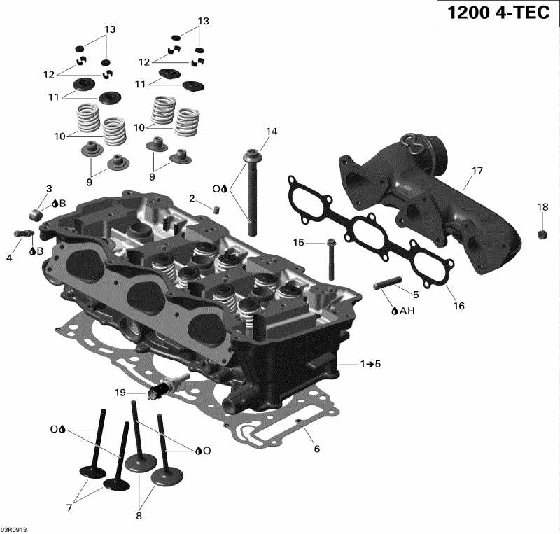 snowmobile Skidoo MX Z Renegade X 1200 4-TEC, 2009  - Cylinder Head And Exhaust Manifold