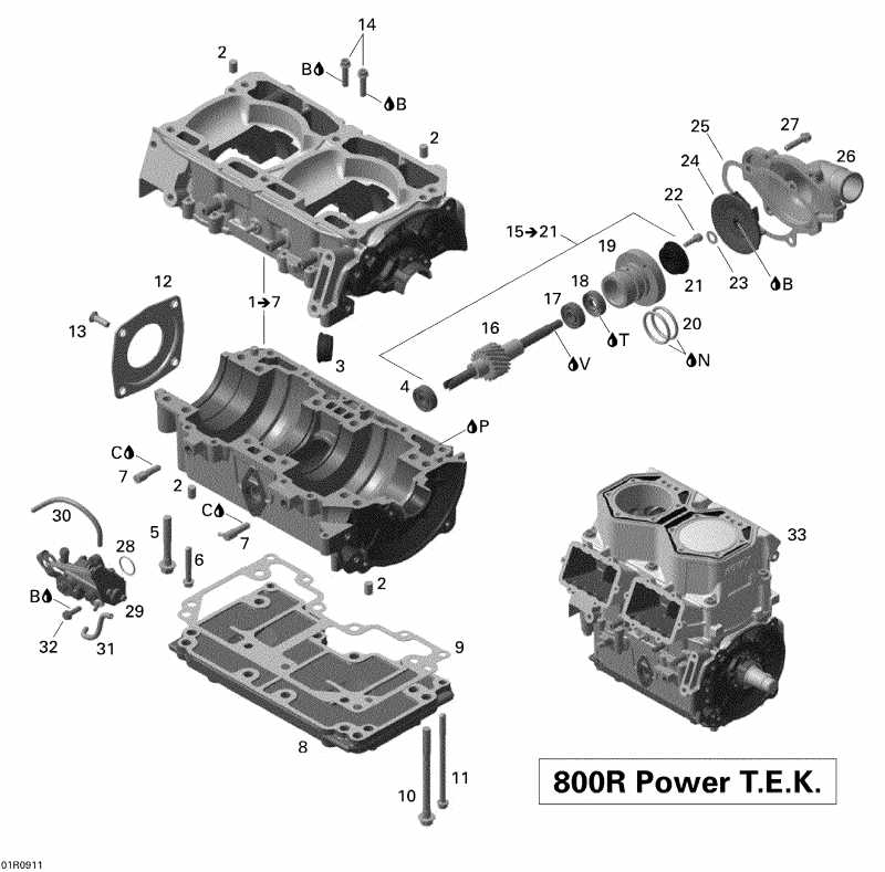   MX Z Renegade X 800R Power T.E.K., 2009  - Crankcase, Water Pump And Oil Pump