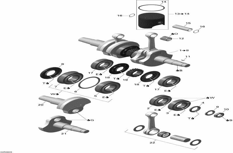 snowmobile ski-doo MX Z TNT 600 H.O. E-TEC (MJ9A, Early Edition), 2009 - Crankshaft And Pistons