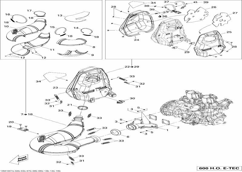 snowmobile Skidoo  Grand-Touring LE 600HO ETEC, 2010 - Exhaust System 600ho Etec