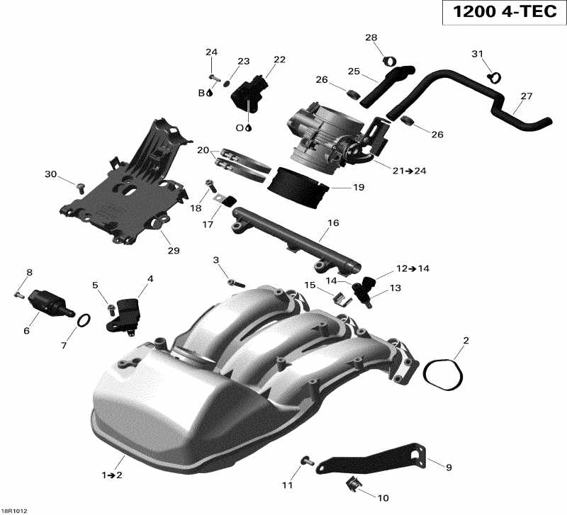 snowmobile Skidoo Grand-Touring SE 1200, 2010  - Air Intake Manifold And Throttle Body