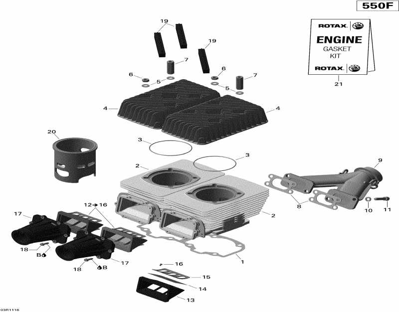  SkiDoo MX Z TNT 550F, 2010  - Cylinder, Exhaust Manifold And Reed Valve