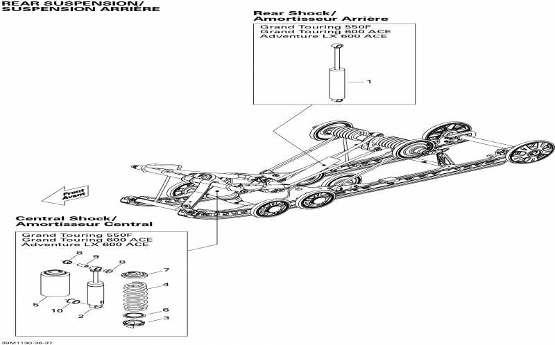 snowmobile Skidoo  Grand Touring Sport 600ACE, 2011 - Rear Suspension Shocks