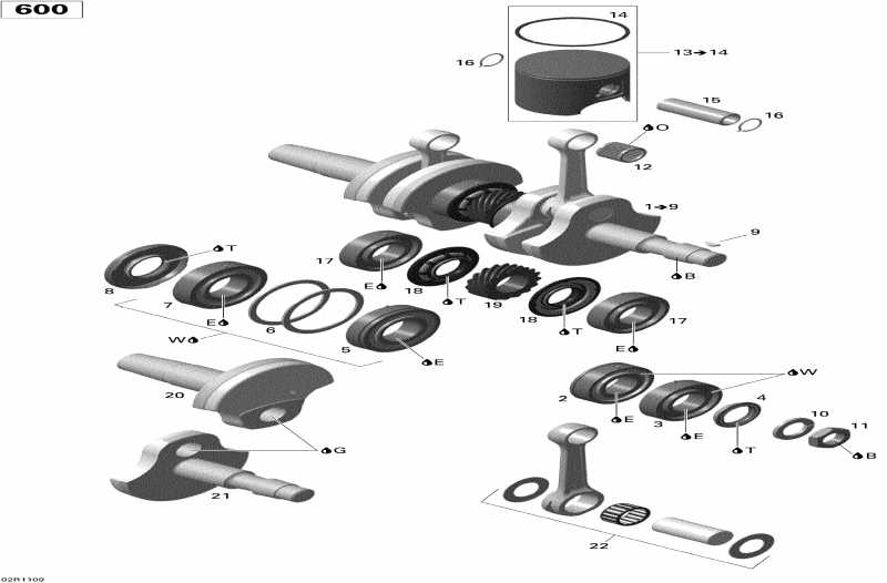 snowmobile SkiDoo MX Z SPORT 600, 2011 - Crankshaft And Pistons