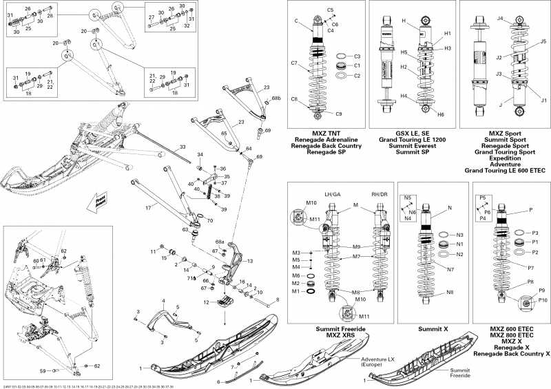 snowmobile Ski-doo MX Z X-RS 600HO ETEC, 2011  - Front Suspension And Ski