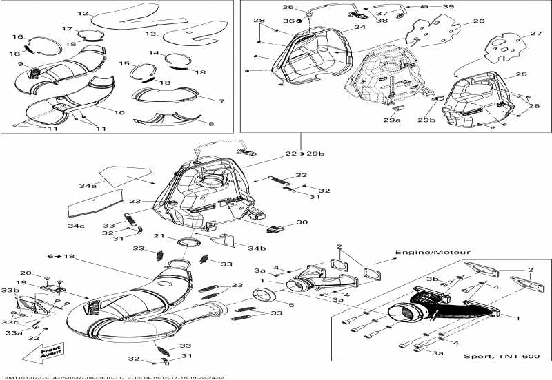 snowmobile BRP  Renegade BackCountry, BackCountry X 600HO ETEC, 2011 - Exhaust System