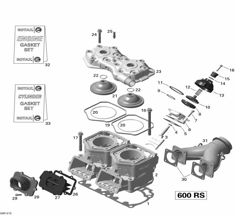  BRP MX Z X 600RS, 2012 - Cylinder, Exhaust Manifold And Reed Valve