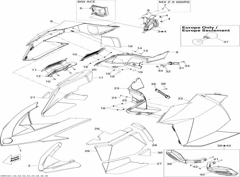 snowmobile BRP SkiDoo  MXZ TNT 600HOETEC, 2012 - Hood