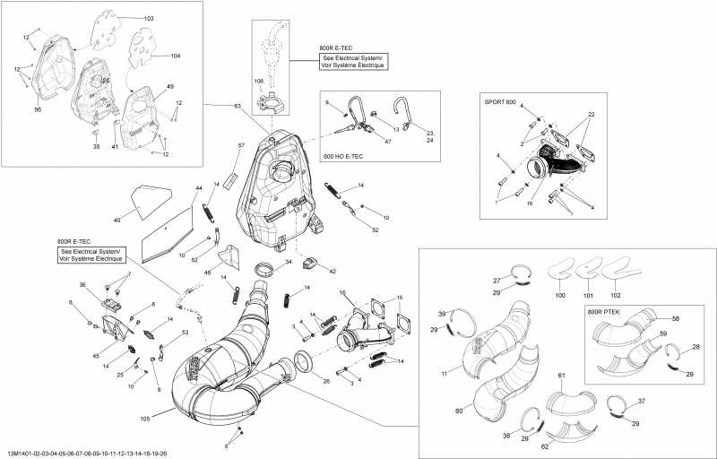 snowmobile Skidoo  FREERIDE 137, 800RE XM RS, 2014 - Exhaust System