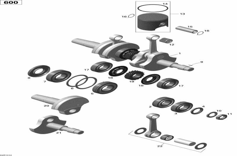 snowmobile Skidoo MXZ SPORT 600 REV-XP, 2014  - Crankshaft And Pistons