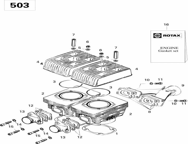 �������� Skidoo Formula SL, 1996 ������ - Cylinder And Exhaust Manifold 503