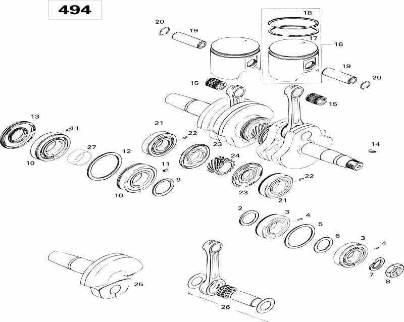 snowmobile  ������ Formula SLS, 1996 - Crankshaft And Pistons 494