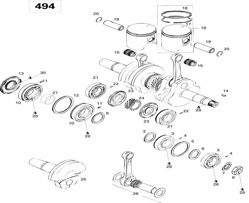 �������� SKIDOO Grand Touring 500, 1996 - Crankshaft And Pistons 500