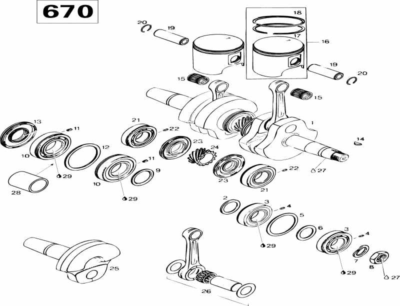 snowmobile SkiDoo  Grand Touring 670SE, 1996 - Crankshaft And Pistons 670se