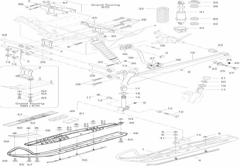 snowmobile Ski-doo  Grand Touring 670SE, 1996 - Front Suspension And Ski 670se