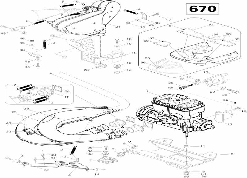 snowmobile Skidoo - Engine And Engine Support 670