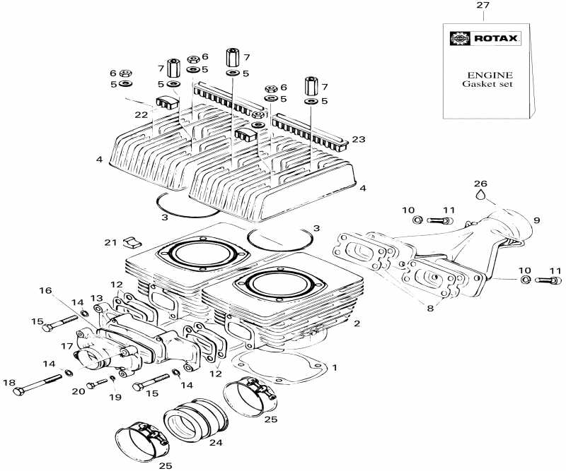 �������� Skidoo Skandic Wide Track, 1996 - Cylinder And Exhaust Manifold