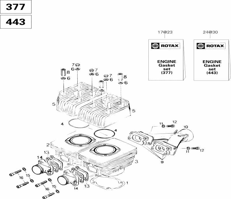 snowmobile BRP  Touring E, 1996 - Cylinder And Exhaust Manifold 377