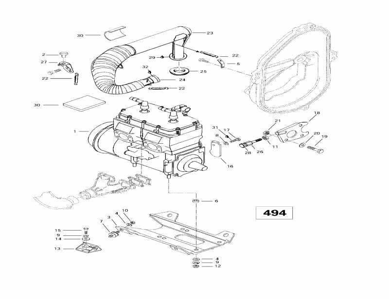 snowmobile BRP - Engine Support And Muffler (494)