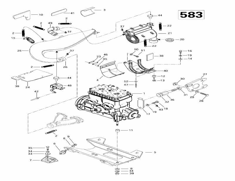 Skidoo Formula 500 Deluxe, 1997  - Engine Support And Muffler (583)
