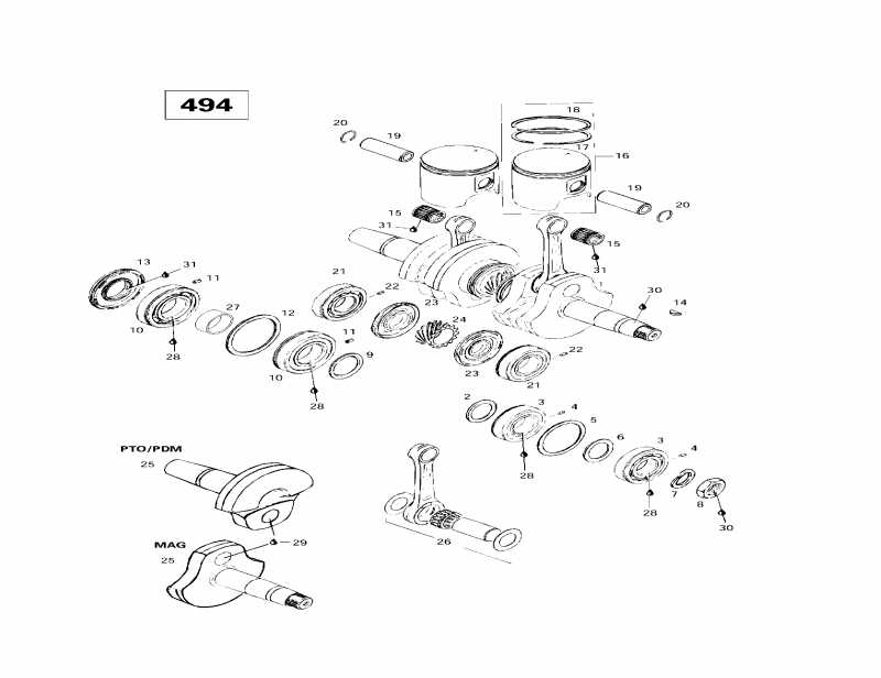 snowmobile Skidoo Formula 583, 1997  - Crankshaft And Pistons (494)