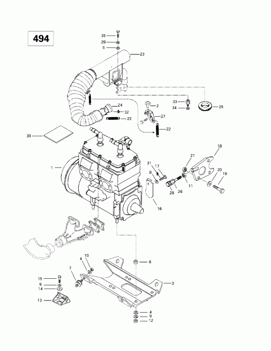  BRP  Grand Touring 500/583, 1997 - Engine Support And Muffler (494)