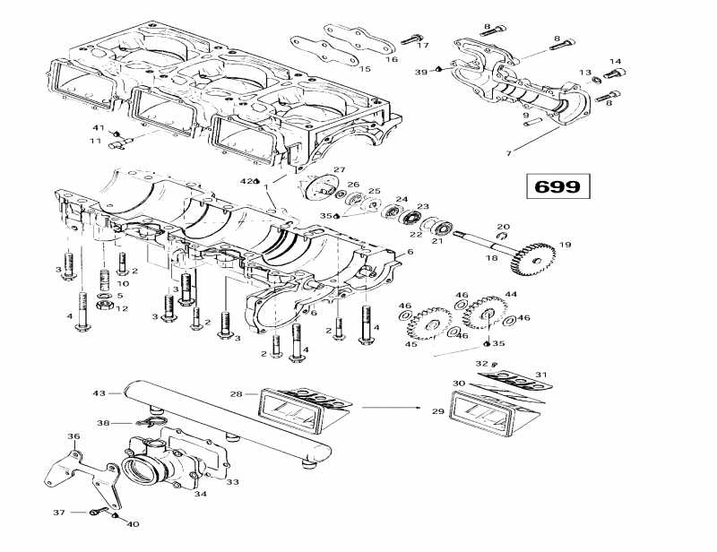 ski-doo Grand Touring SE, 1997 - Crankcase, Reed Valve, Water Pump (699)