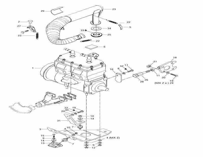  Ski-doo MX Z 440 LC, 1997 - Engine Support And Muffler