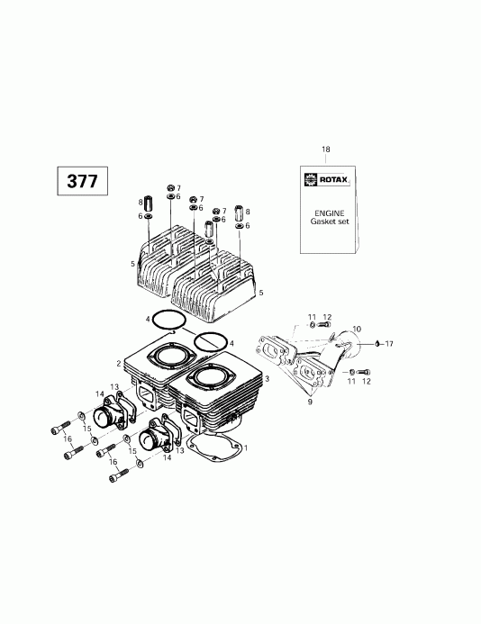 �������� BRP Skandic 380/500, 1997 ������ - Cylinder, Intake Exhaust Manifold (377)