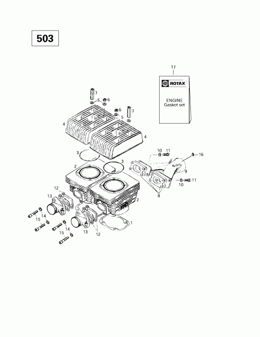SKIDOO Skandic 380/500, 1997  - Cylinder, Intake Exhaust Manifold (503)