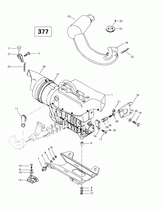  BRP  Skandic 380/500, 1997 - Engine Support And Muffler (377)