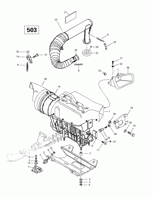 snowmobile Ski-doo  Skandic 380/500, 1997 - Engine Support And Muffler (503)