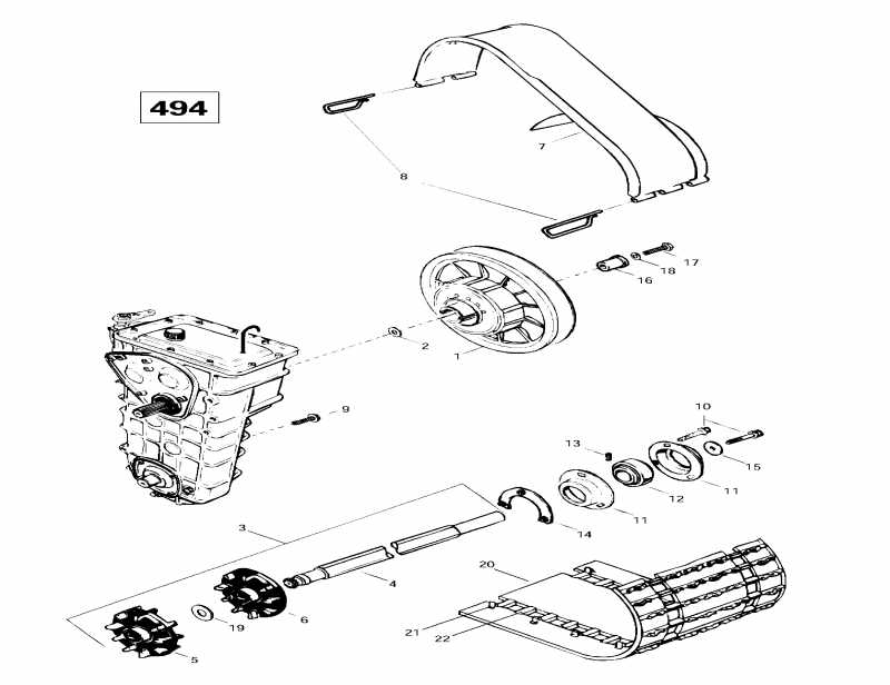  Skidoo Skandic Super Wide Track, 1997  - Drive Axle, Track And Belt Guard (494)
