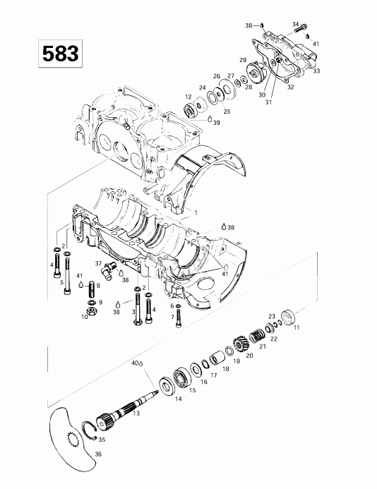  Ski-doo Summit 500/583/670, 1997  - Crankcase, Rotary Valve, Water Pump (583)