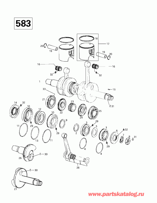 snowmobile Ski-doo Summit 500/583/670, 1997 - Crankshaft And Pistons (583)