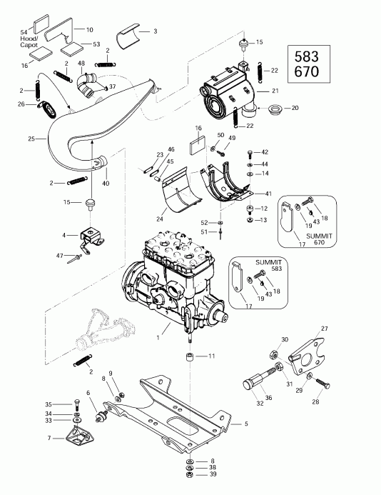 �������� SkiDoo Summit 500/583/670, 1997 ������ - Engine Support And Muffler (583, 670)