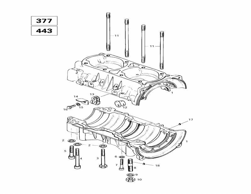 �������� Ski-doo ������ Touring E, 1997 - Crankcase (377, 443)