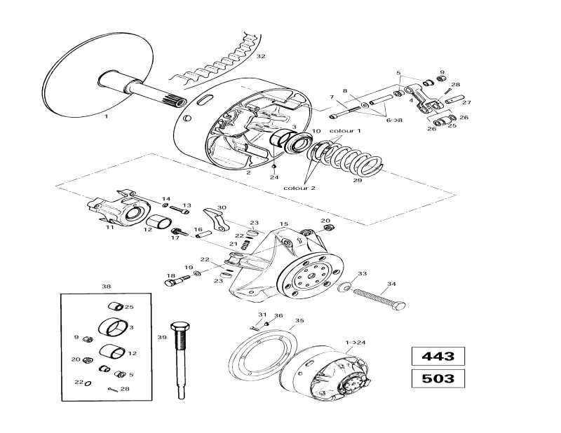 snowmobile ski-doo Touring E, 1997 - Drive Pulley (503, 443)