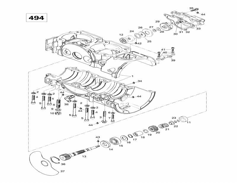  SkiDoo  Formula 500 Deluxe, 1998 - Crankcase, Rotary Valve, Water Pump (494)