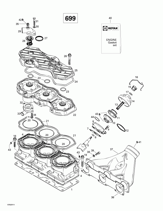 snowmobile BRP SkiDoo  Formula III 600/700, 1998 - Cylinder, Exhaust Manifold (699)